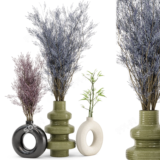 Concrete Pot Dry Plants Bouquet 3D model image 1