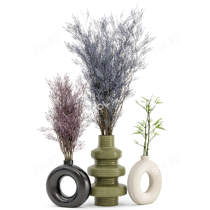 Concrete Pot Dry Plants Bouquet 3D model image 5