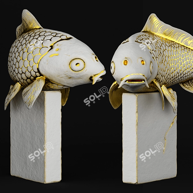 Elegant Koi Fish Sculpture 3D model image 5