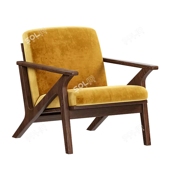 Elegant Zola Lounge Chair: Gold Velvet & Walnut 3D model image 1