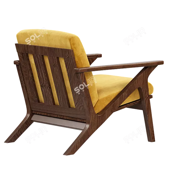 Elegant Zola Lounge Chair: Gold Velvet & Walnut 3D model image 2