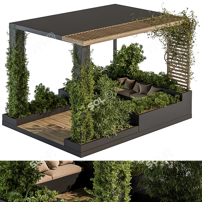 Pergola Roof Garden Furniture Landscape 3D model image 1