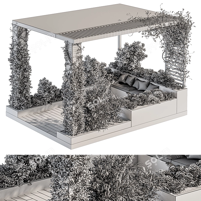 Pergola Roof Garden Furniture Landscape 3D model image 5