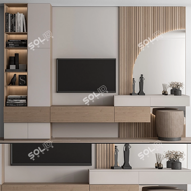 Gray Wood TV Wall Set 3D model image 1