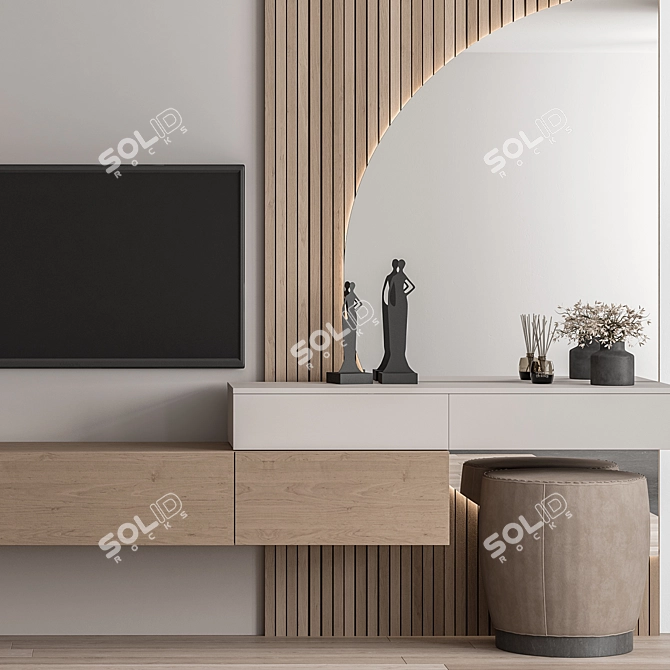 Gray Wood TV Wall Set 3D model image 2