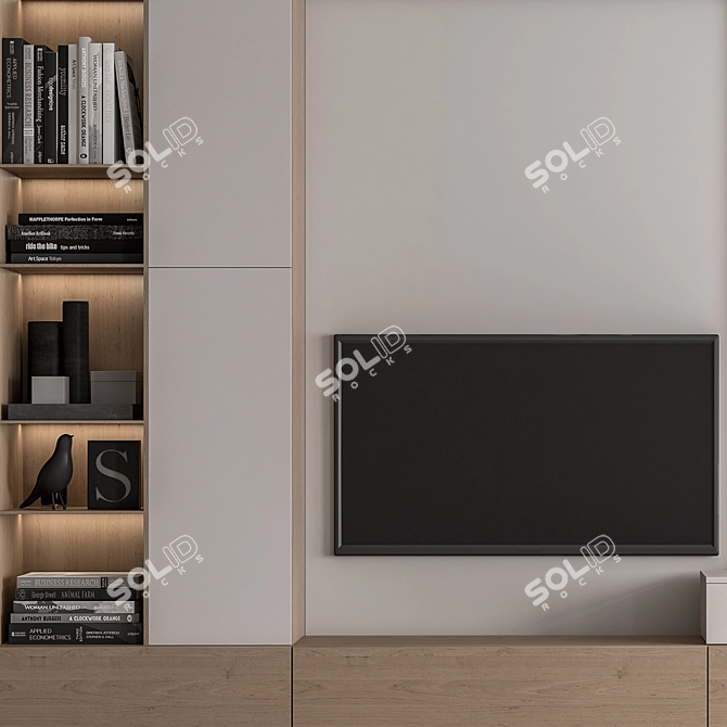 Gray Wood TV Wall Set 3D model image 3