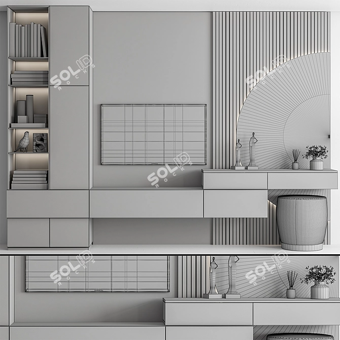 Gray Wood TV Wall Set 3D model image 4