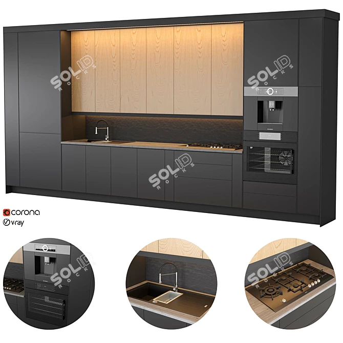 Modern Kitchen Set 2016 3D model image 1