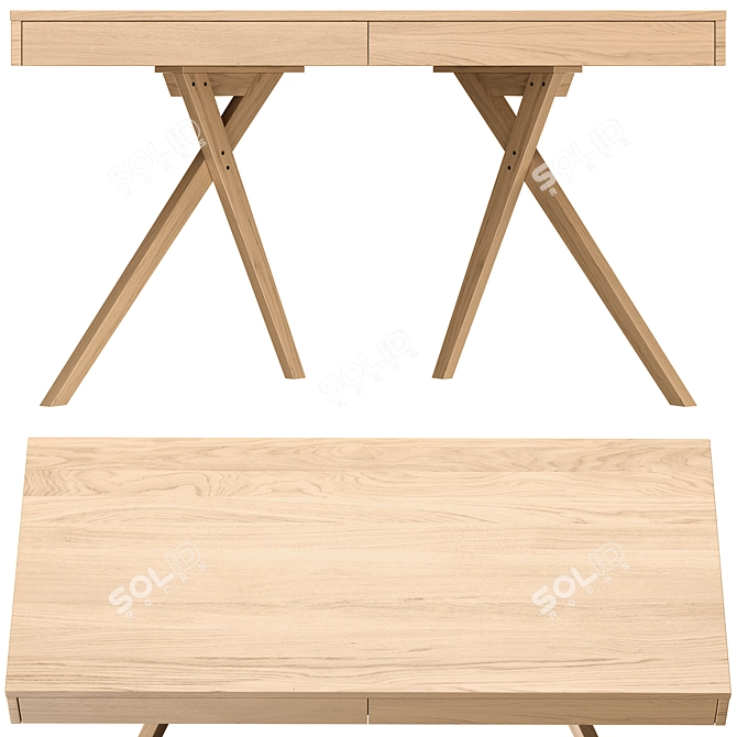 Modern Oak Desk with Storage 3D model image 2