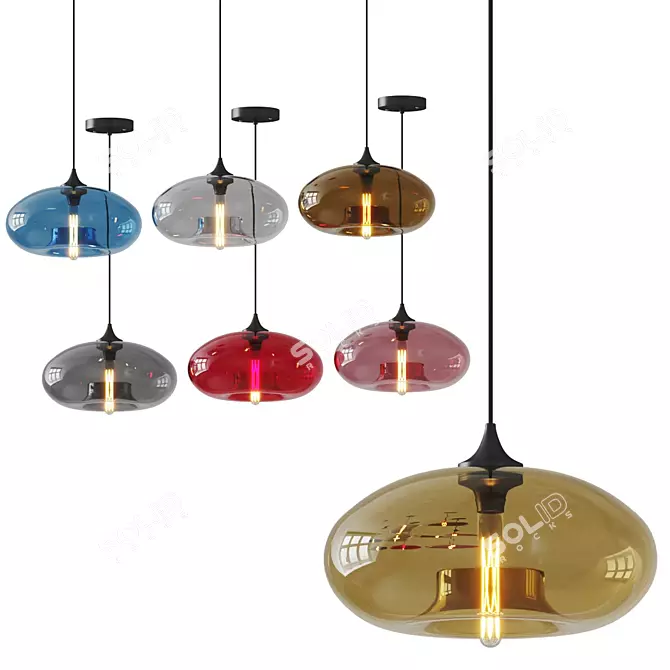 Nordic Glass 7-Color Pendant Light 3D model image 1