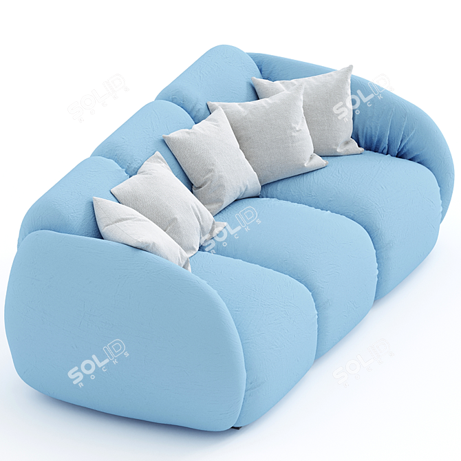 Cozy Light Blue Puffer Sofa 3D model image 2