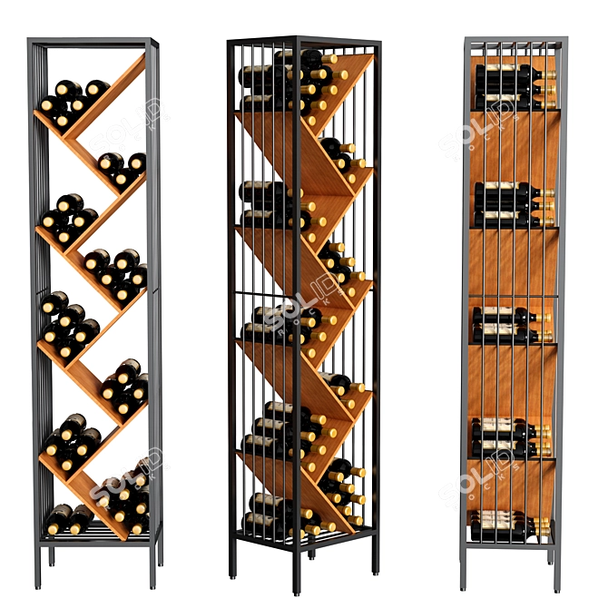 Modular Metal & Wood Wine Rack 3D model image 1