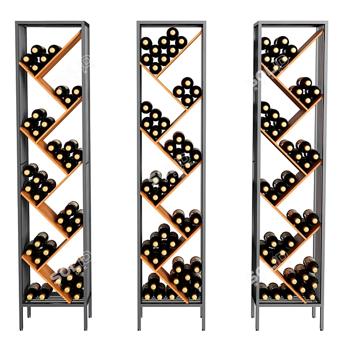 Modular Metal & Wood Wine Rack 3D model image 3