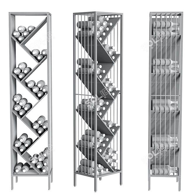 Modular Metal & Wood Wine Rack 3D model image 4