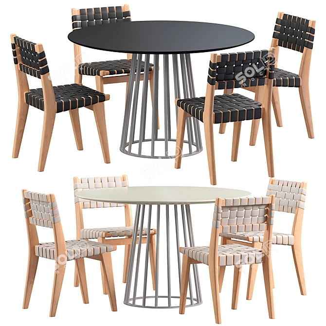 Risom 666 Dining Chairs Set 3D model image 1