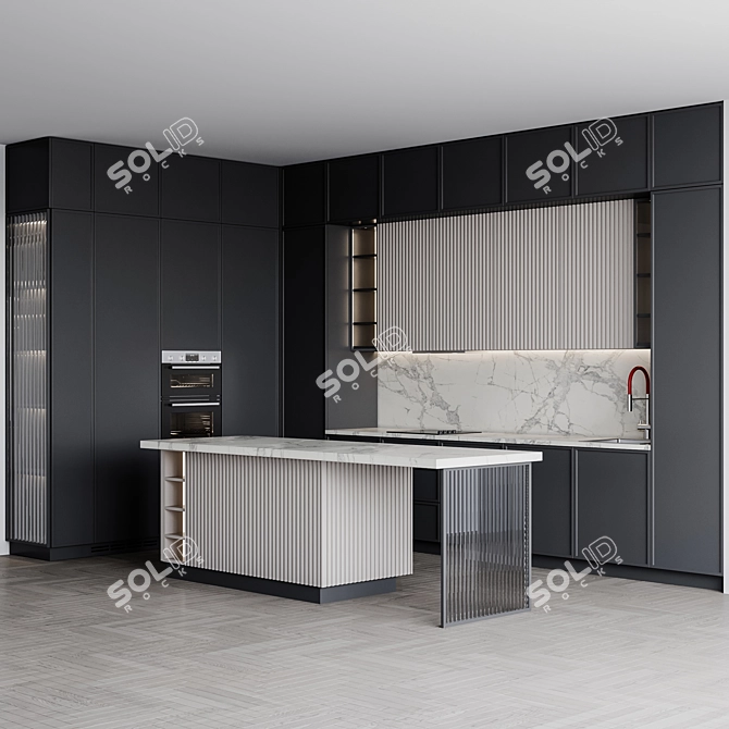 Adjustable Neoclassic Kitchen Unit 3D model image 2