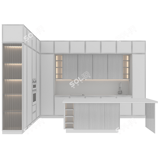 Adjustable Neoclassic Kitchen Unit 3D model image 8