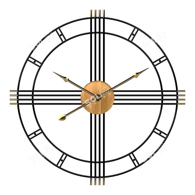 Sleek Black Metal Wall Clock 3D model image 1