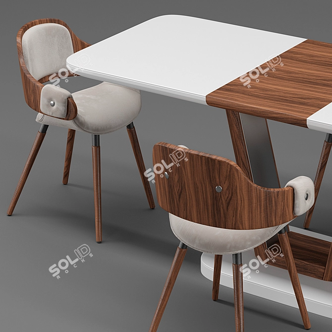Retro-inspired Chair & Table Set 3D model image 2