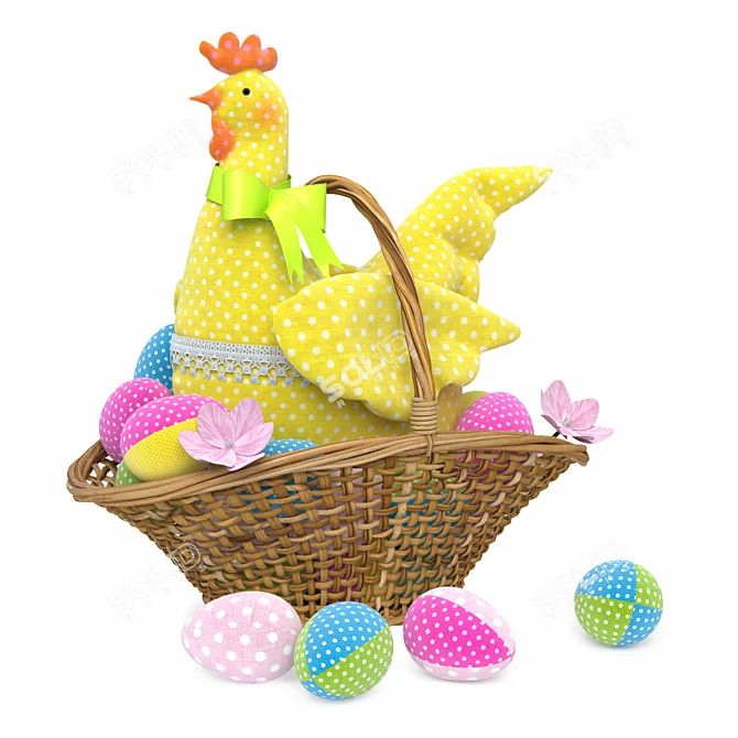 Title: Tilda Toy Hen in Basket 3D model image 1