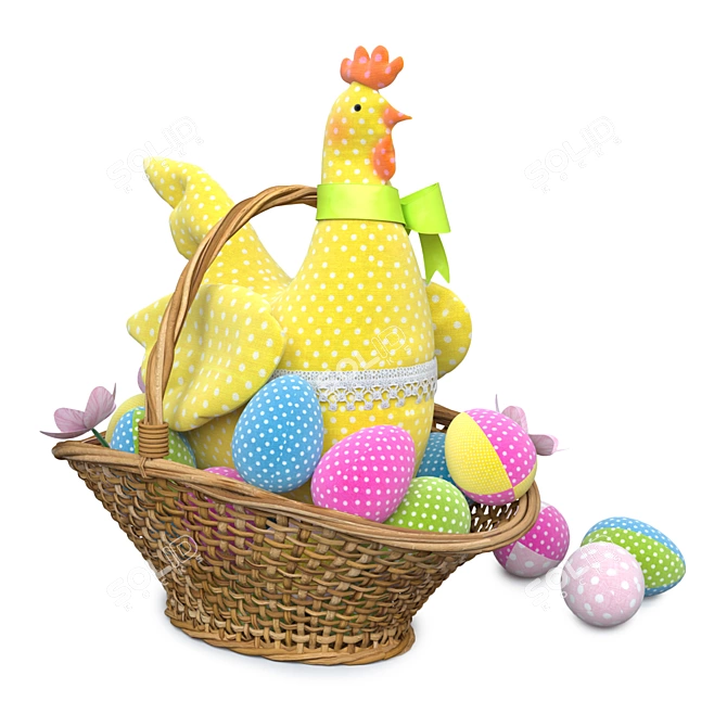 Title: Tilda Toy Hen in Basket 3D model image 4