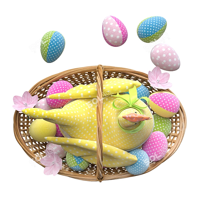 Title: Tilda Toy Hen in Basket 3D model image 5