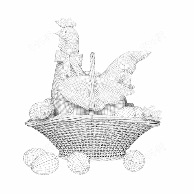 Title: Tilda Toy Hen in Basket 3D model image 6