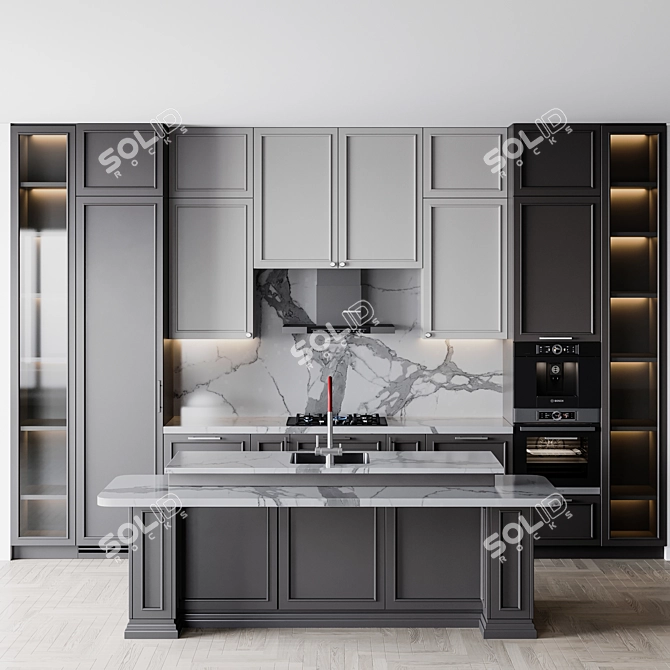 Customizable Neoclassic Kitchen Unit 3D model image 1