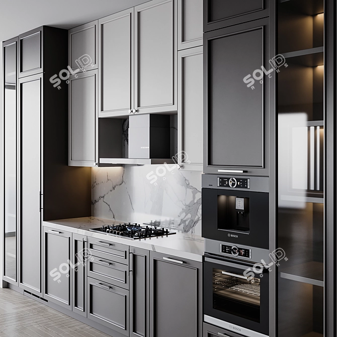 Customizable Neoclassic Kitchen Unit 3D model image 2