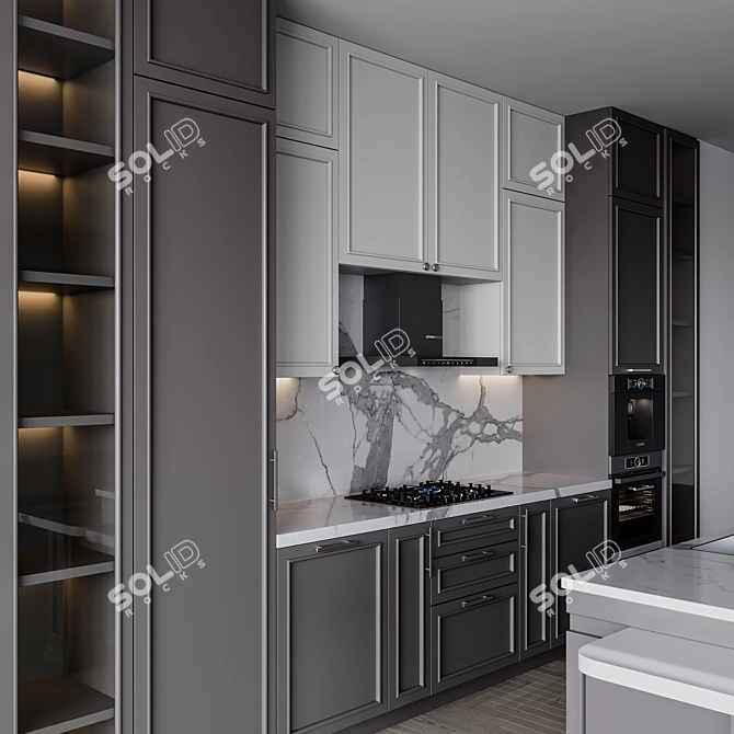 Customizable Neoclassic Kitchen Unit 3D model image 3