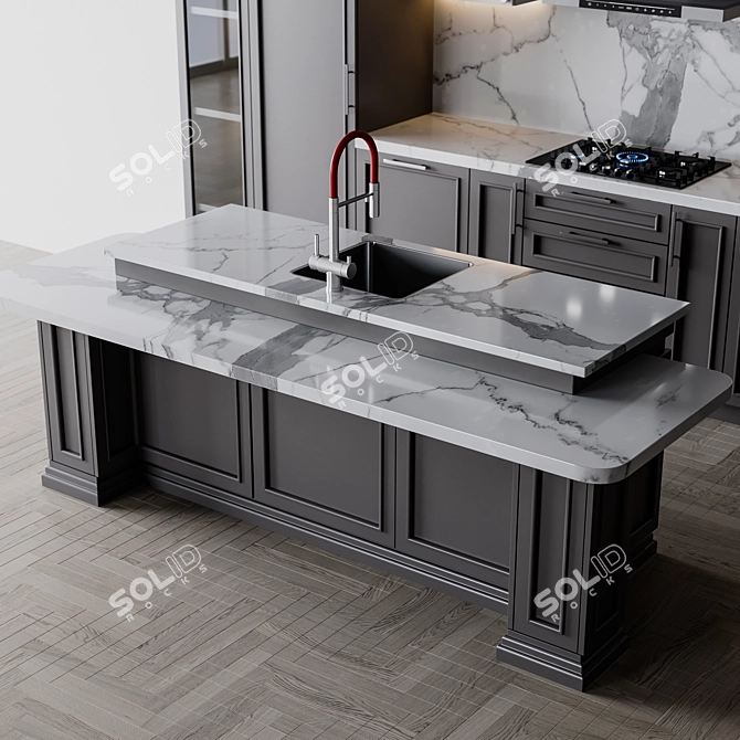 Customizable Neoclassic Kitchen Unit 3D model image 6