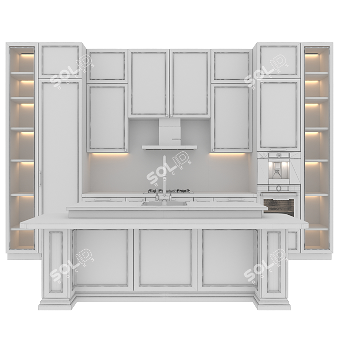 Customizable Neoclassic Kitchen Unit 3D model image 7