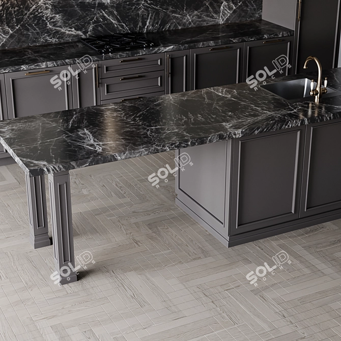  Adjustable Neoclassic Kitchen Cabinet 3D model image 6