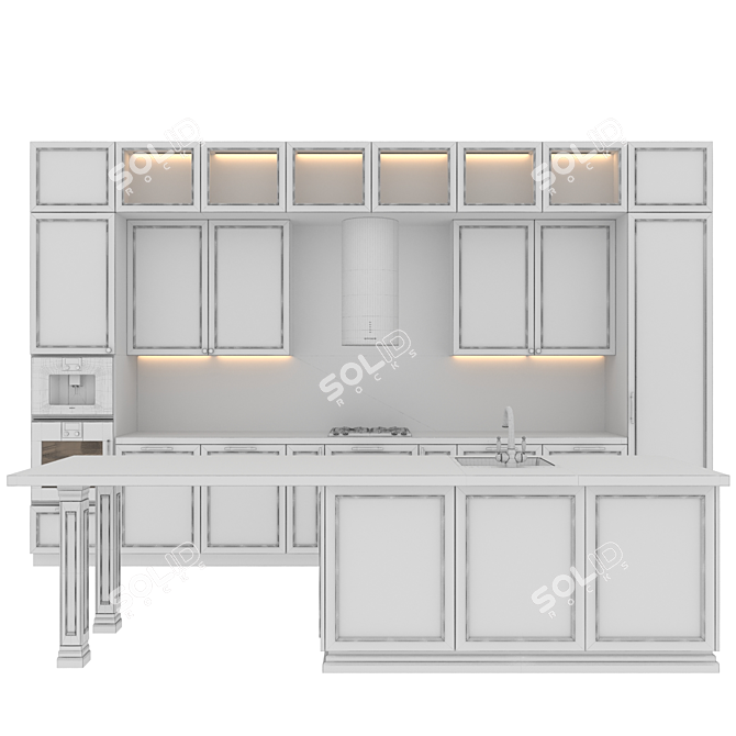  Adjustable Neoclassic Kitchen Cabinet 3D model image 7