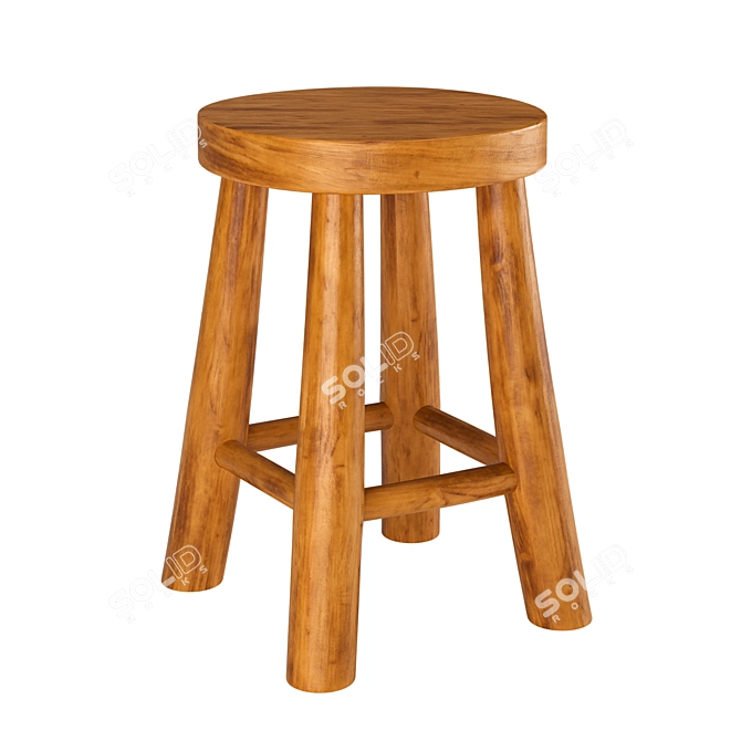 Teak Wood Stool | Natural 3D model image 1