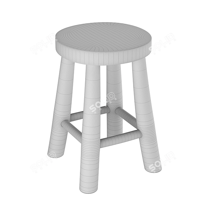 Teak Wood Stool | Natural 3D model image 3
