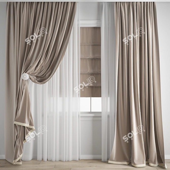 Detailed Curtain Model with Textures 3D model image 1