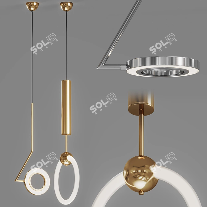 360° Rotating Pendant Lights Duo 3D model image 1
