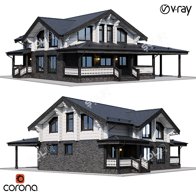 Wooden Private House Model 3D model image 1