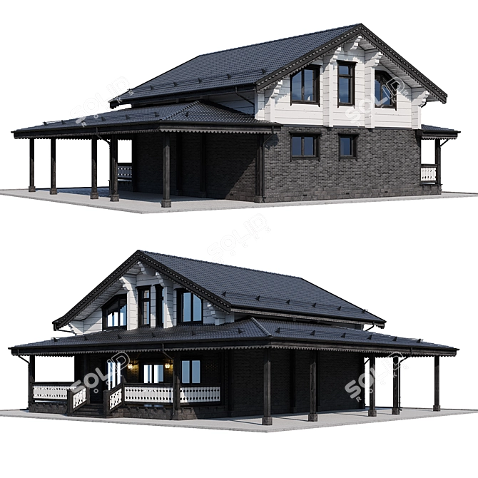 Wooden Private House Model 3D model image 2