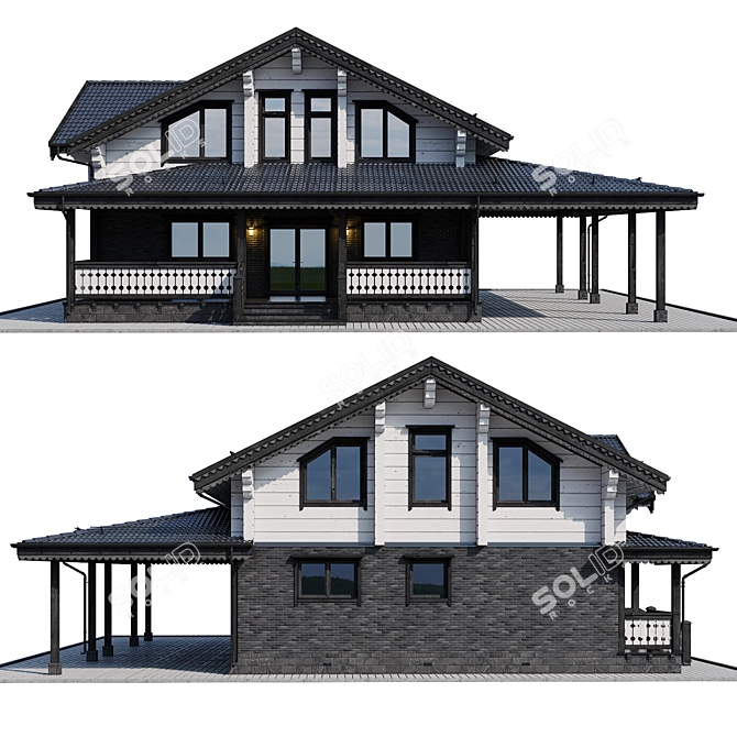 Wooden Private House Model 3D model image 3