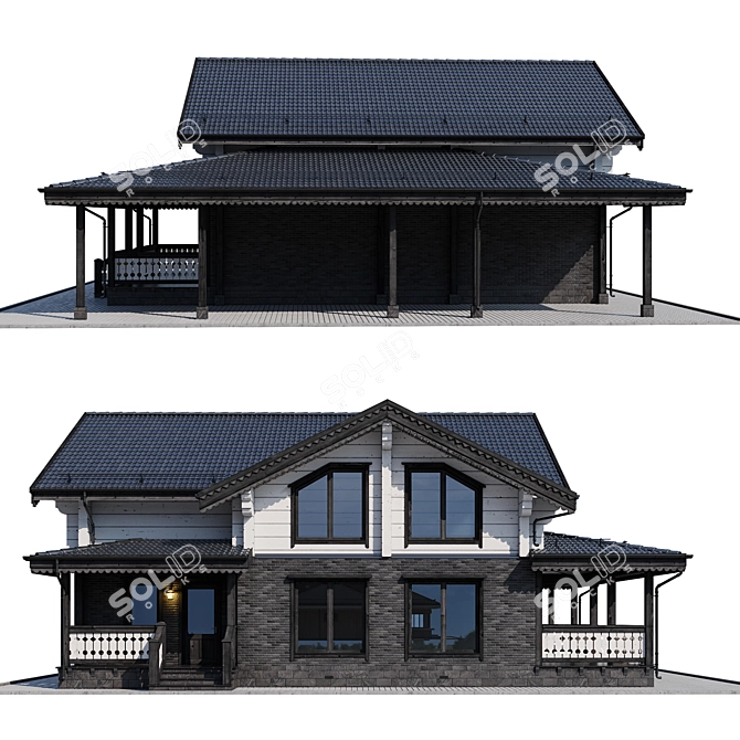 Wooden Private House Model 3D model image 4