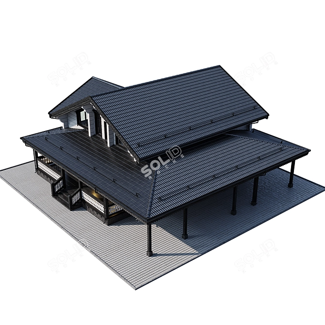 Wooden Private House Model 3D model image 5