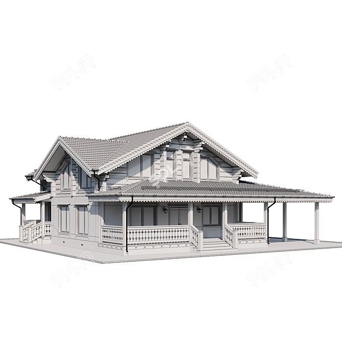 Wooden Private House Model 3D model image 6