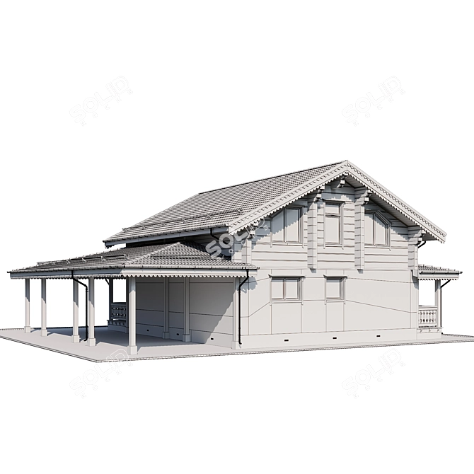 Wooden Private House Model 3D model image 7