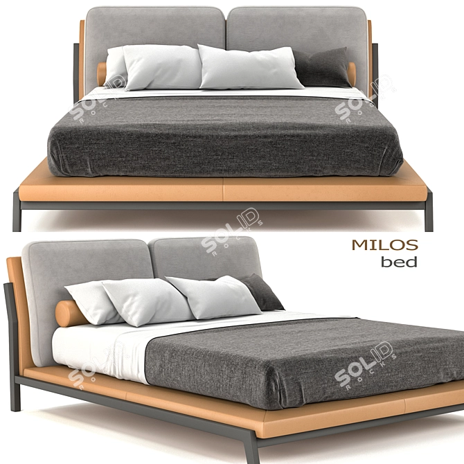 Modern Upholstered Camel-Hair Bed 3D model image 2