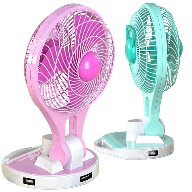 QuickCharge Dual-Speed Table Fan 3D model image 2