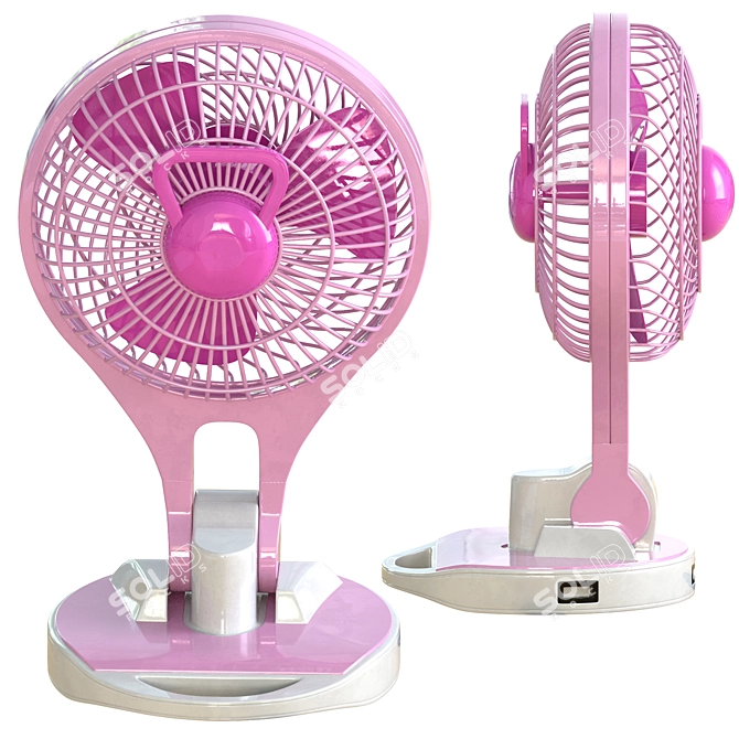 QuickCharge Dual-Speed Table Fan 3D model image 3