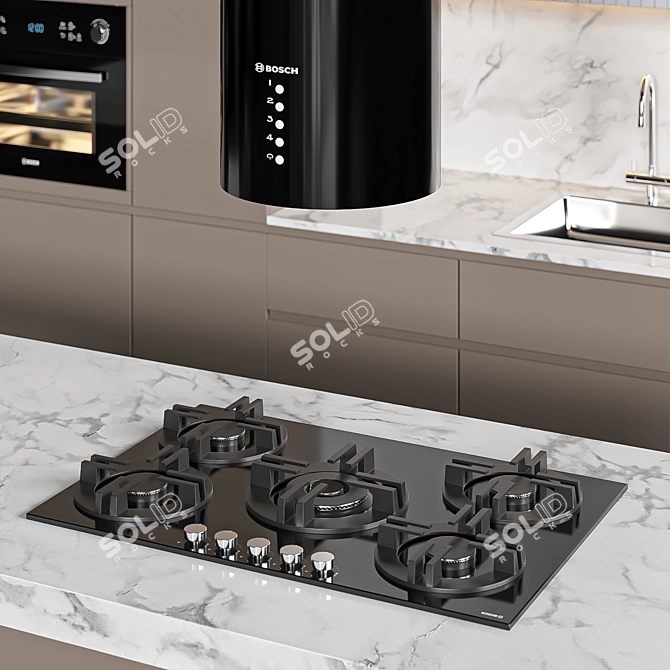 Contemporary Cream Kitchen Unit 3D model image 2