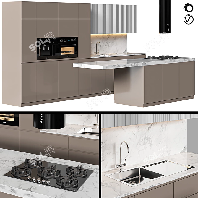 Contemporary Cream Kitchen Unit 3D model image 5